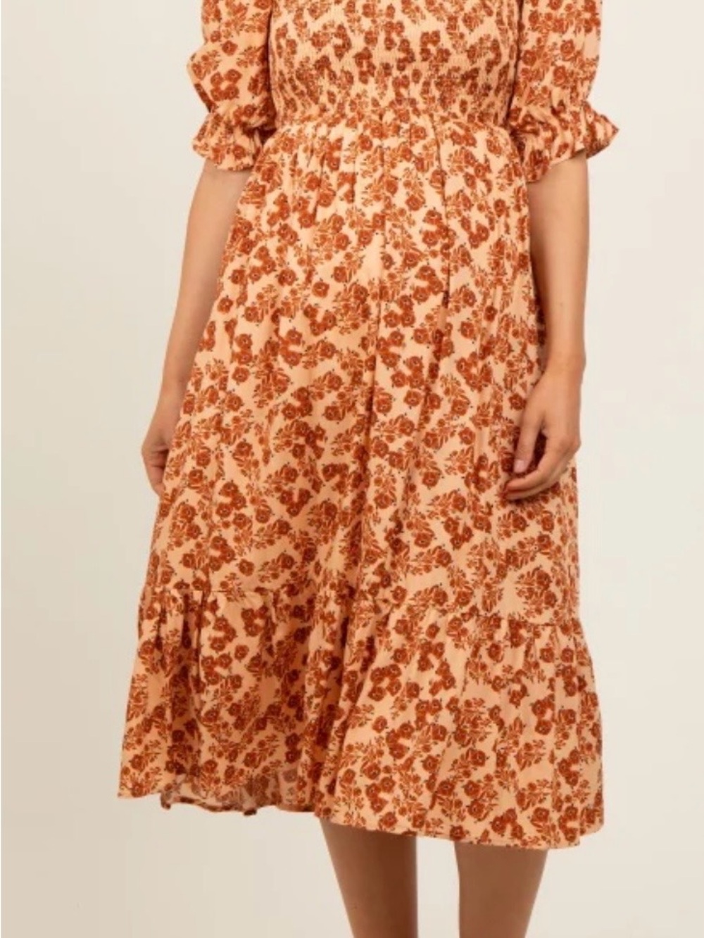 Rust Floral Midi Dress - Women